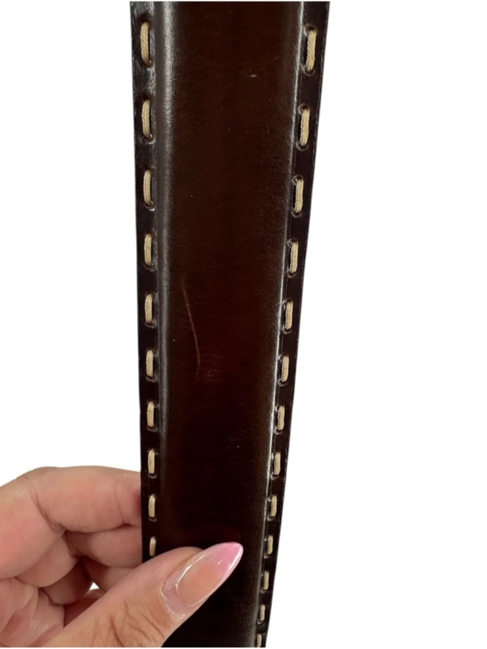 Canali Brown Leather Belt Contrast Stitch Handmade solid brass designer 85/100